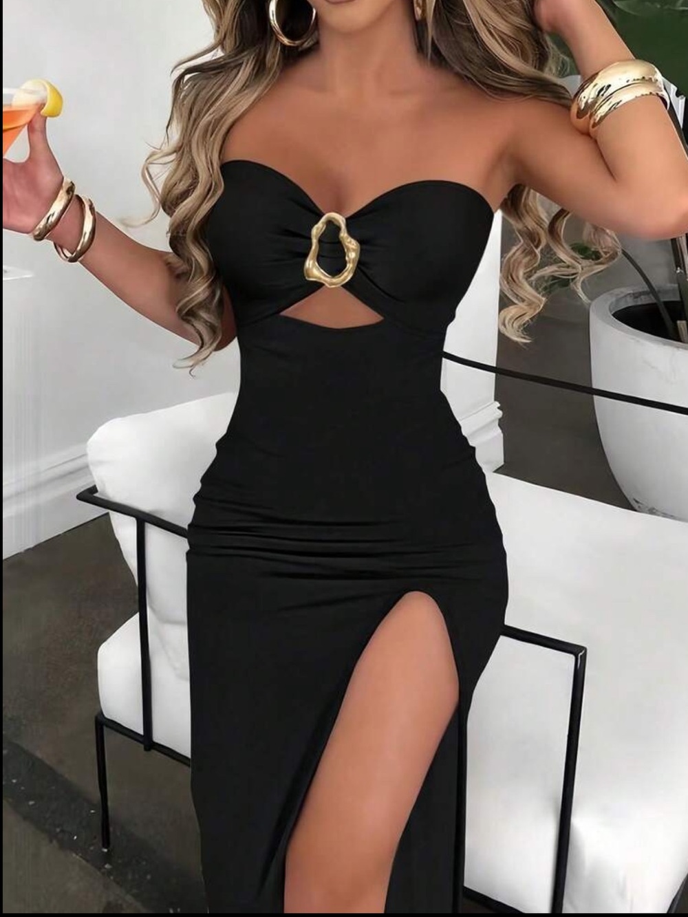 Black Tube  Maxi Dress with Decorative Ring